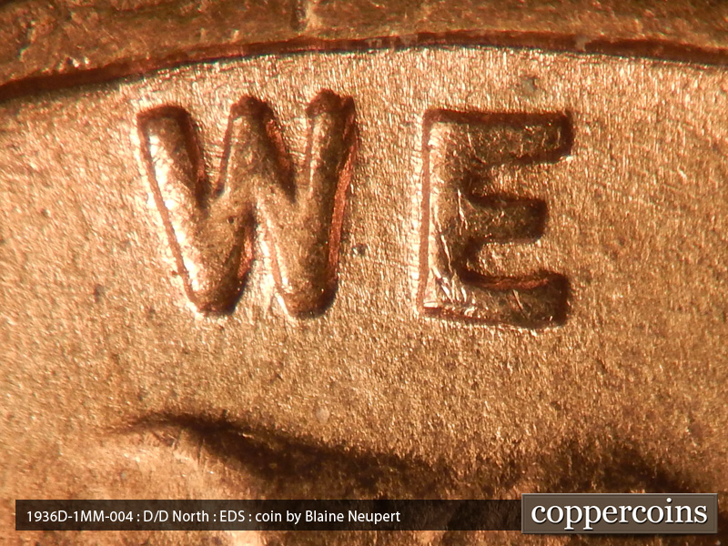 Die-stage A marker on 1936D•1MM•004 (1936 Repunched Mint Mark).