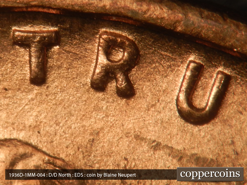 Die-stage A marker on 1936D•1MM•004 (1936 Repunched Mint Mark).