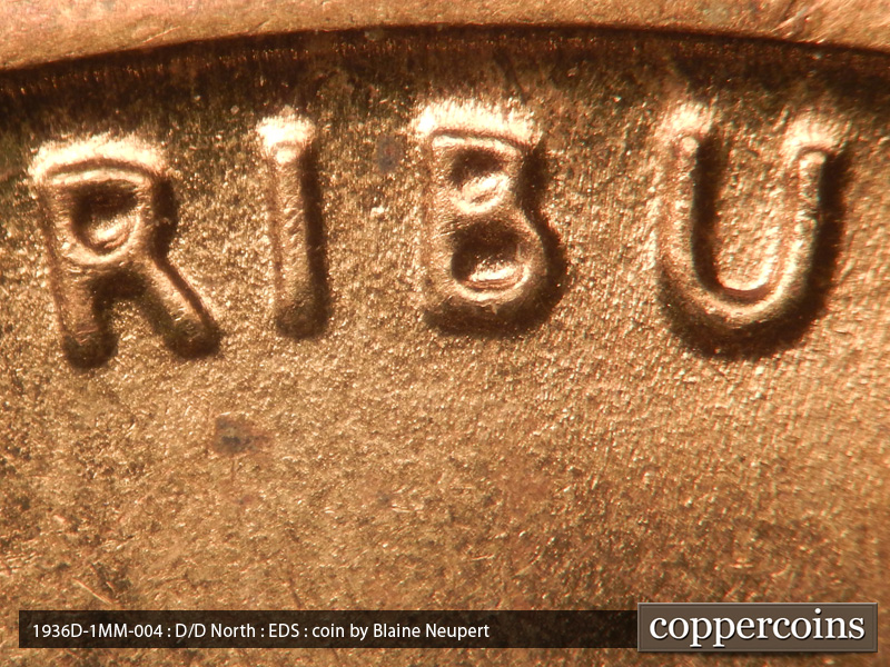 Die-stage A marker on 1936D•1MM•004 (1936 Repunched Mint Mark).