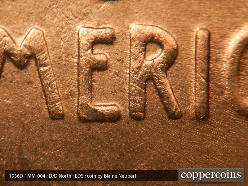 Die-stage A marker on 1936D•1MM•004 (1936 Repunched Mint Mark).