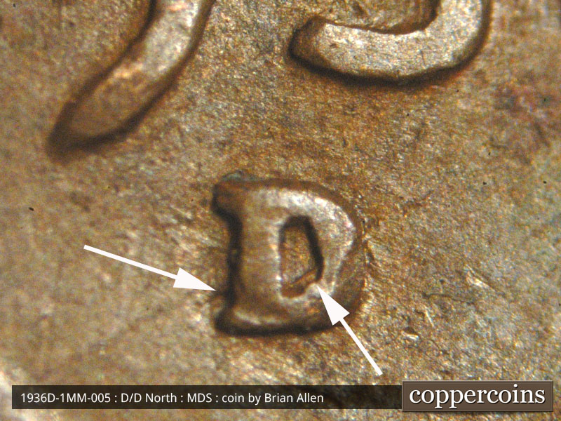 1936 Lincoln cent obverse, CopperCoins die 1936D•1MM•005.