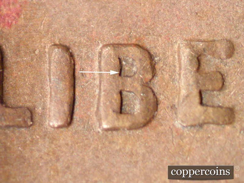 Die-stage B marker on 1936D•1MM•006 (1936 Repunched Mint Mark).
