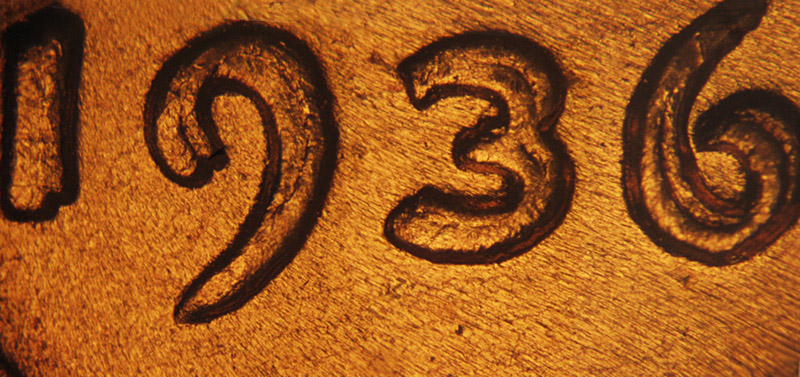 1936 Lincoln cent obverse, CopperCoins die 1936P•1DO•001.
