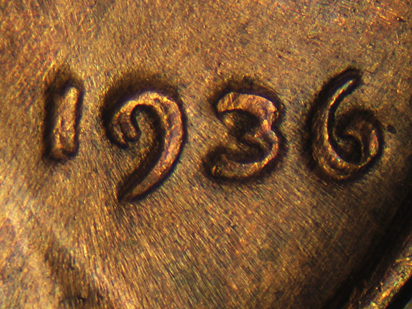 1936 Lincoln cent obverse, CopperCoins die 1936P•1DO•002.