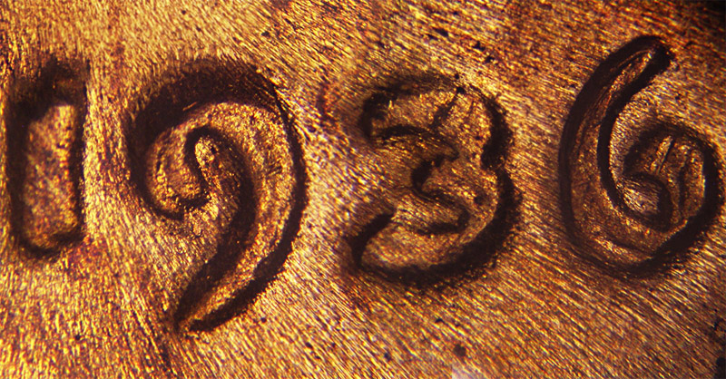 Die-stage C marker on 1936P•1DO•002 (1936 Doubled Die Obverse).