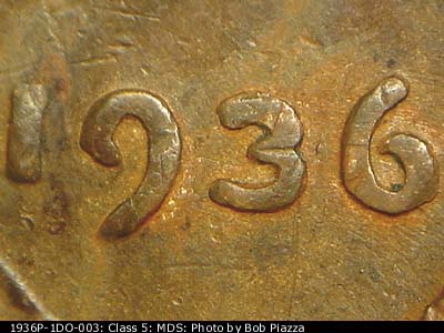 1936 Lincoln cent obverse, CopperCoins die 1936P•1DO•003.