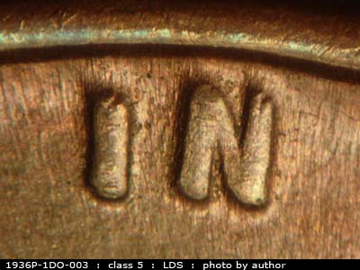 Die-stage C marker on 1936P•1DO•003 (1936 Doubled Die Obverse).
