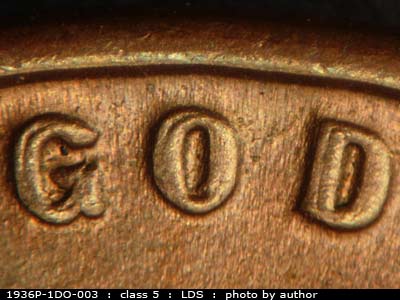 Die-stage C marker on 1936P•1DO•003 (1936 Doubled Die Obverse).