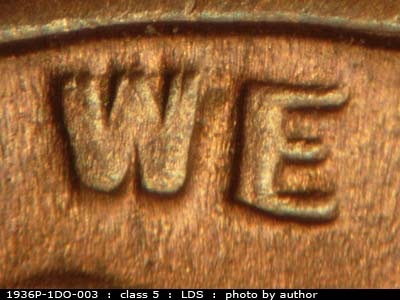 Die-stage C marker on 1936P•1DO•003 (1936 Doubled Die Obverse).