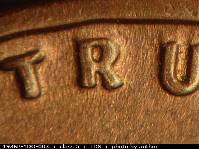Die-stage C marker on 1936P•1DO•003 (1936 Doubled Die Obverse).
