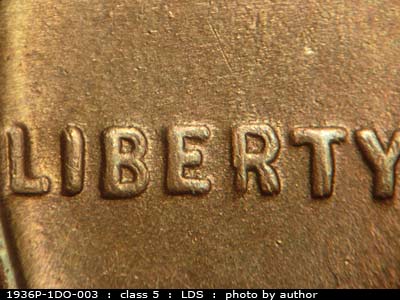 Die-stage C marker on 1936P•1DO•003 (1936 Doubled Die Obverse).