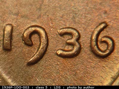 Die-stage C marker on 1936P•1DO•003 (1936 Doubled Die Obverse).