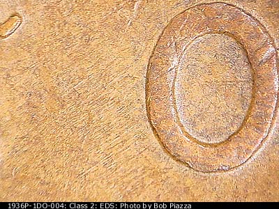 Die-stage A marker on 1936P•1DO•004 (1936 Doubled Die Obverse).