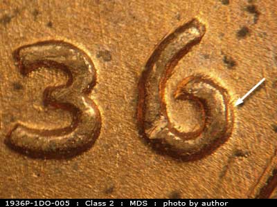 1936 Lincoln cent obverse, CopperCoins die 1936P•1DO•005.