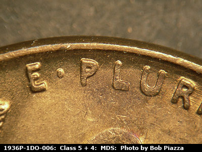 Die-stage B marker on 1936P•1DO•006 (1936 Doubled Die Obverse).