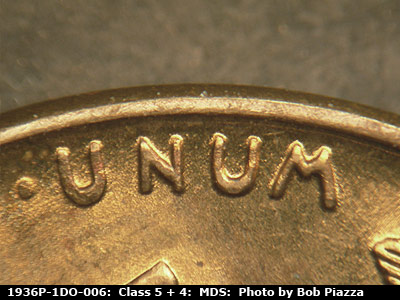 Die-stage B marker on 1936P•1DO•006 (1936 Doubled Die Obverse).
