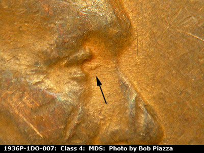 1936 Lincoln cent obverse, CopperCoins die 1936P•1DO•007.