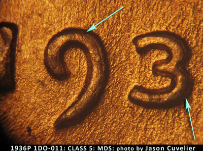 1936 Lincoln cent obverse, CopperCoins die 1936P•1DO•011.