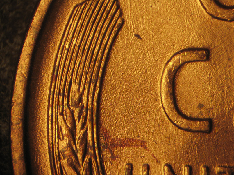 Die-stage B marker on 1936P•1DO•012 (1936 Doubled Die Obverse).