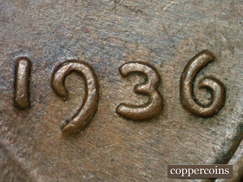 1936 Lincoln cent obverse, CopperCoins die 1936P•1DO•013.