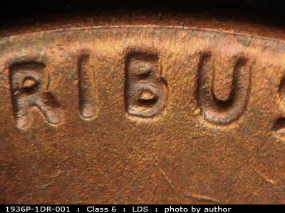 Die-stage C marker on 1936P•1DR•001 (1936 Doubled Die Reverse).