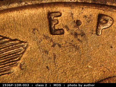 1936 Lincoln cent obverse, CopperCoins die 1936P•1DR•003.