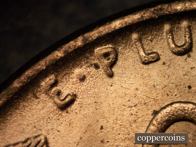 Die-stage C marker on 1936P•1DR•004 (1936 Doubled Die Reverse).