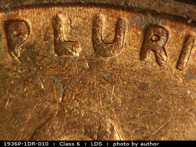Die-stage C marker on 1936P•1DR•010 (1936 Doubled Die Reverse).