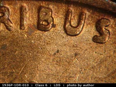 Die-stage C marker on 1936P•1DR•010 (1936 Doubled Die Reverse).