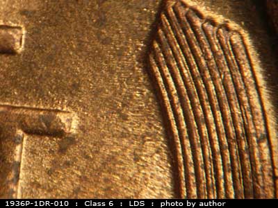 Die-stage C marker on 1936P•1DR•010 (1936 Doubled Die Reverse).