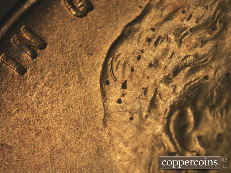 Die-stage B marker on 1936P•1DR•011 (1936 Doubled Die Reverse).