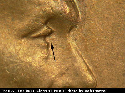 1936 Lincoln cent obverse, CopperCoins die 1936S•1DO•001.