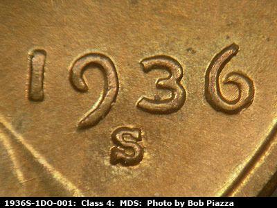 Die-stage B marker on 1936S•1DO•001 (1936 Doubled Die Obverse).