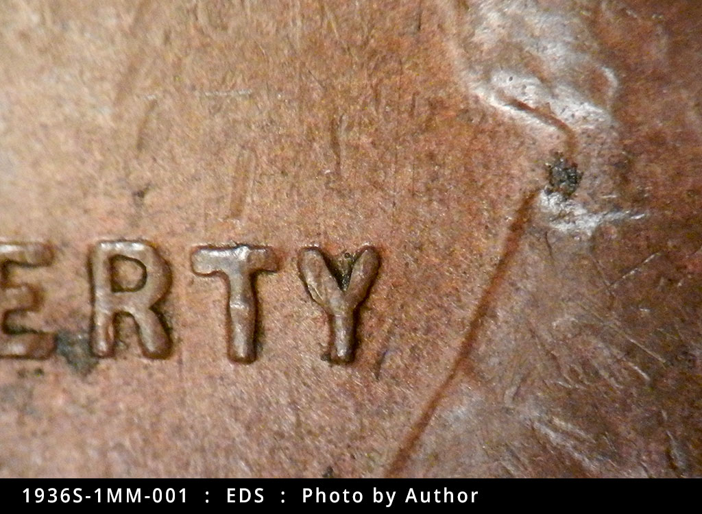 Die-stage A marker on 1936S•1MM•001 (1936 Repunched Mint Mark).
