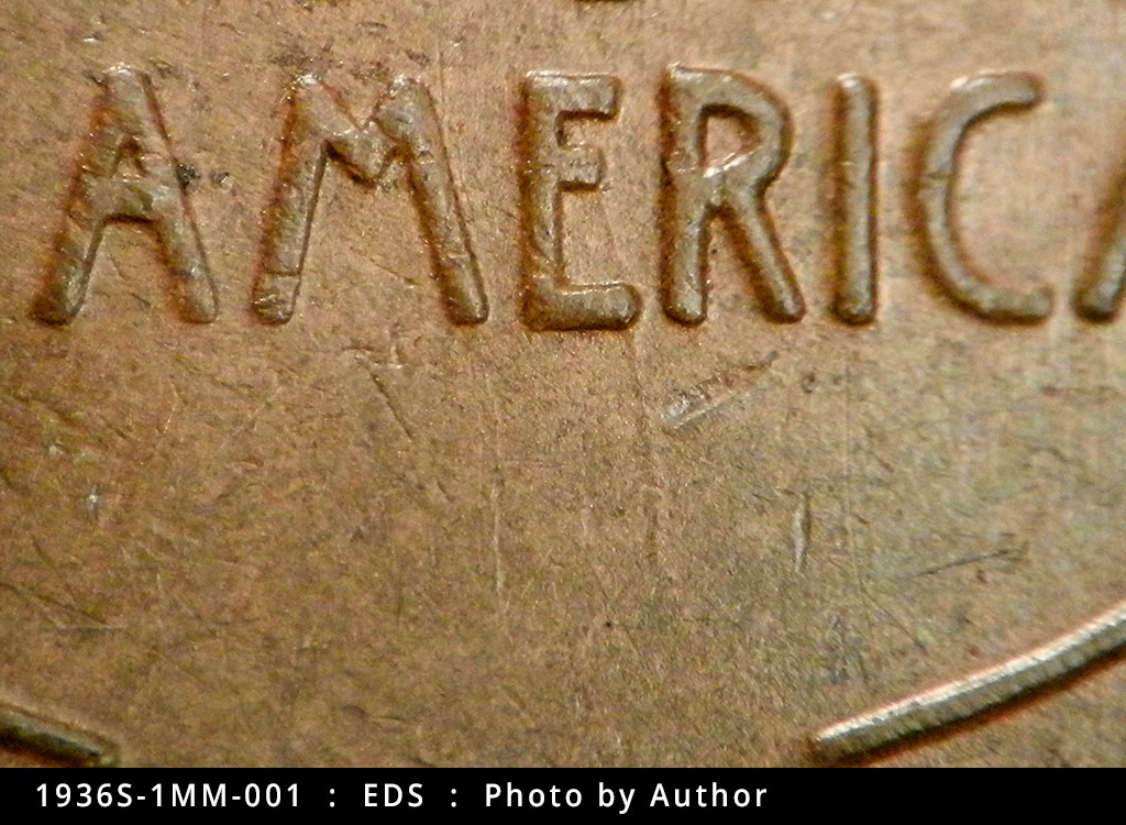 Die-stage A marker on 1936S•1MM•001 (1936 Repunched Mint Mark).