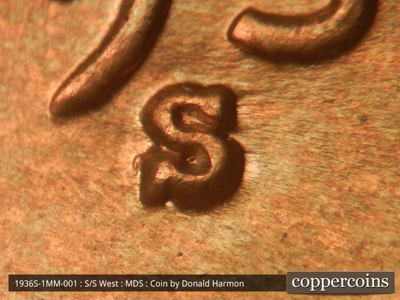 1936 Lincoln cent obverse, CopperCoins die 1936S•1MM•001.