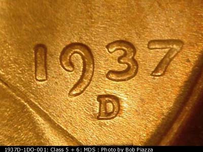 1937 Lincoln cent obverse, CopperCoins die 1937D•1DO•001.