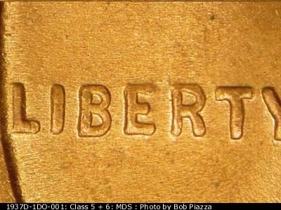 Die-stage B marker on 1937D•1DO•001 (1937 Doubled Die Obverse).