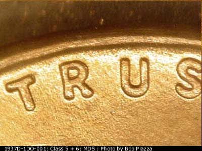 Die-stage B marker on 1937D•1DO•001 (1937 Doubled Die Obverse).