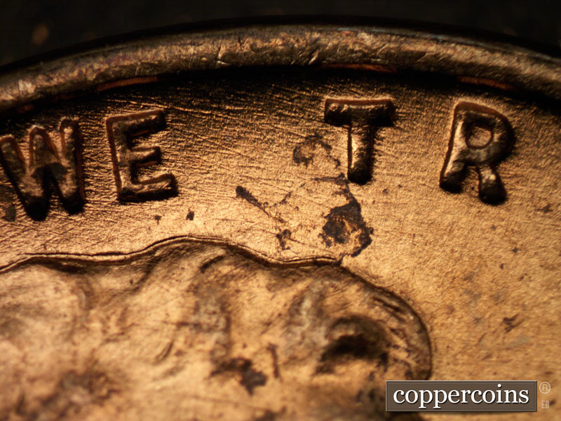 Die-stage A marker on 1937D•1DO•002 (1937 Doubled Die Obverse).