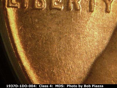 Die-stage B marker on 1937D•1DO•004 (1937 Doubled Die Obverse).