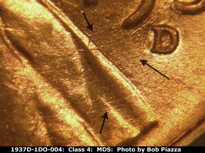 Die-stage B marker on 1937D•1DO•004 (1937 Doubled Die Obverse).