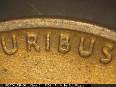 Die-stage B marker on 1937D•1DR•001 (1937 Doubled Die Reverse).