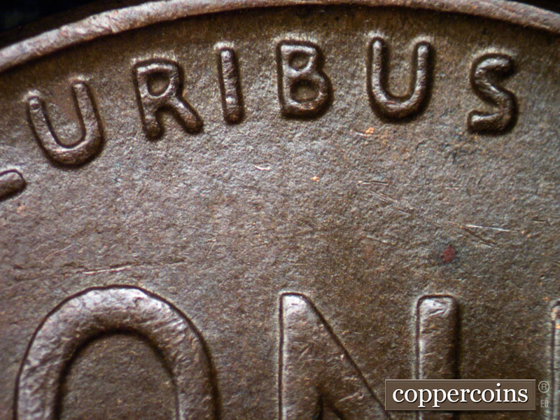 Die-stage B marker on 1937D•1DR•002 (1937 Doubled Die Reverse).