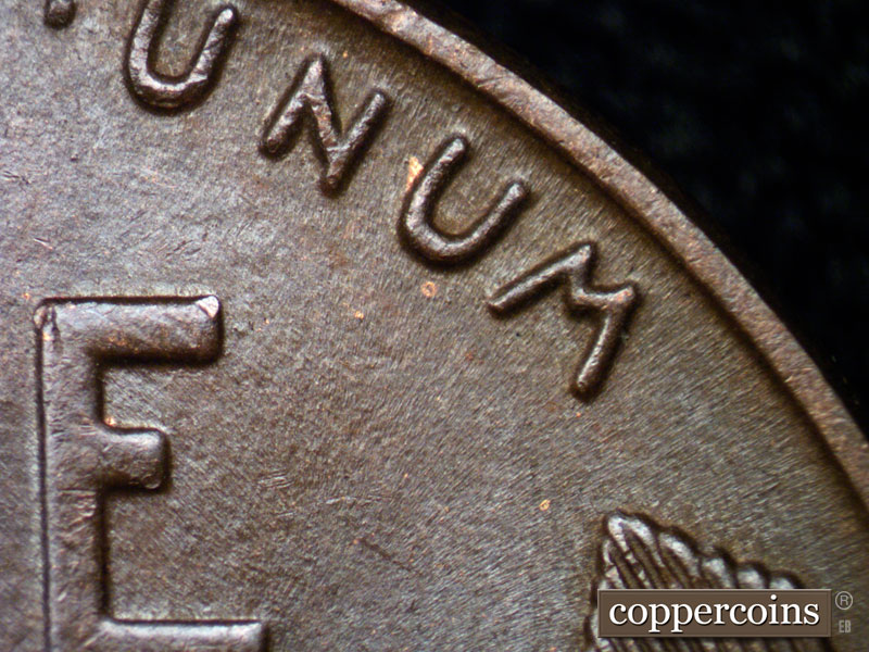 Die-stage B marker on 1937D•1DR•002 (1937 Doubled Die Reverse).