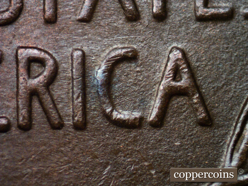 Die-stage B marker on 1937D•1DR•002 (1937 Doubled Die Reverse).