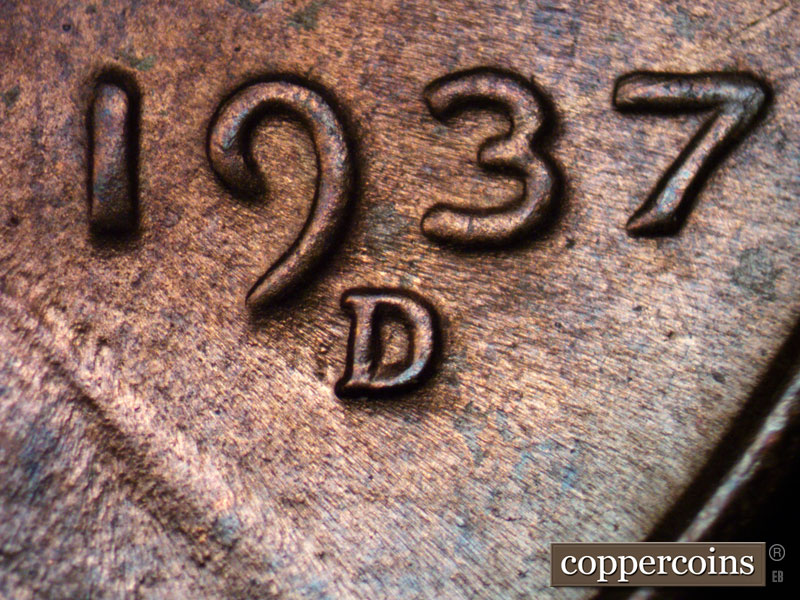 Die-stage B marker on 1937D•1DR•002 (1937 Doubled Die Reverse).