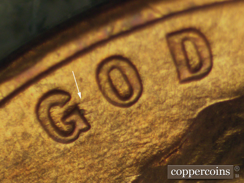 Die-stage A marker on 1937D•1MM•001 (1937 Repunched Mint Mark).