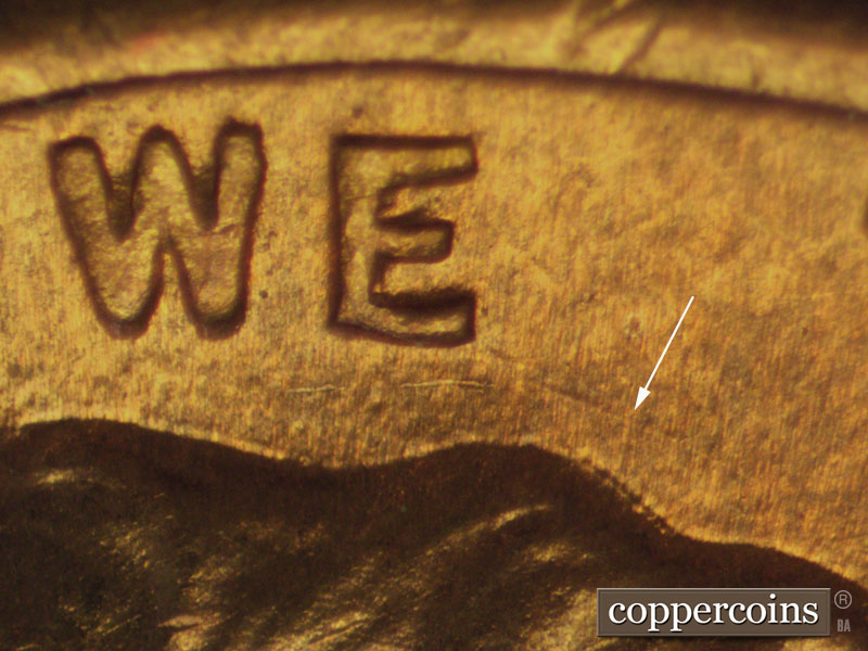Die-stage A marker on 1937D•1MM•001 (1937 Repunched Mint Mark).