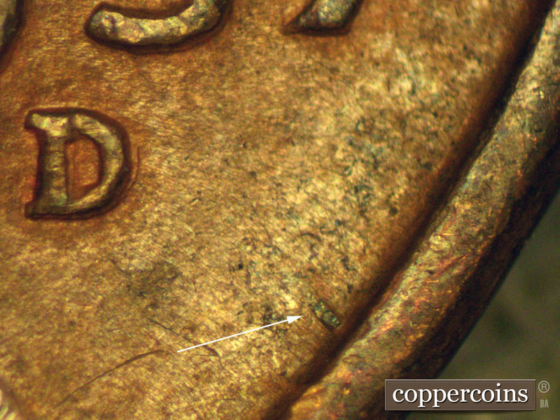 Die-stage A marker on 1937D•1MM•002 (1937 Repunched Mint Mark).
